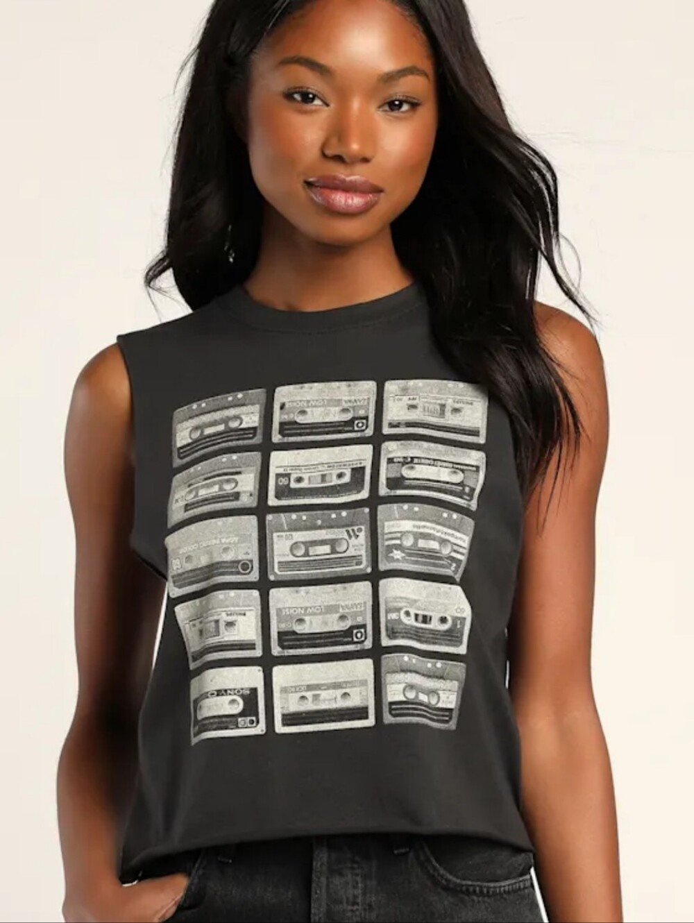 Prince Peter Collection Cassette Tape Tank Off Black SZ L
